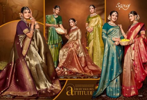 Saroj Mudra tissue sarovski vol.1 series 1001-1006 tissue silk wholesale saree   saroj mudra tissue sarovski vol 1 series 1001 1006 tissue silk wholesale saree 1 2025 05 18 14 37 09.jpg