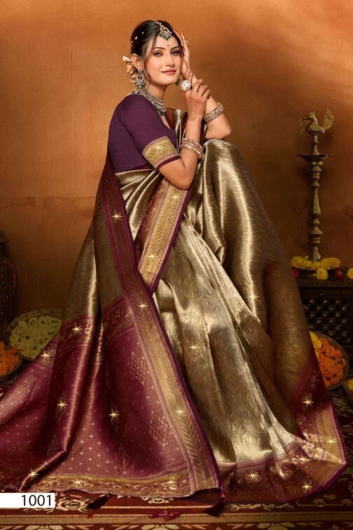 Saroj Mudra tissue sarovski vol.1 series 1001-1006 tissue silk wholesale saree   saroj mudra tissue sarovski vol 1 series 1001 1006 tissue silk wholesale saree 2 2025 05 18 14 37 09.jpg