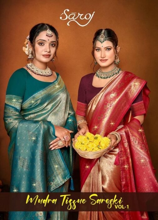 Saroj Mudra tissue sarovski vol.1 series 1001-1006 tissue silk wholesale saree   saroj mudra tissue sarovski vol 1 series 1001 1006 tissue silk wholesale saree 2025 05 18 14 37 08.j.jpeg