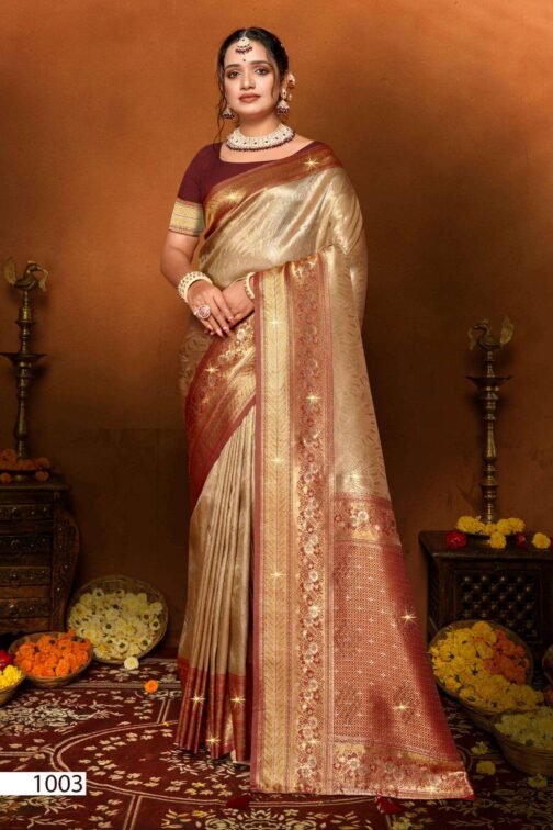 Saroj Mudra tissue sarovski vol.1 series 1001-1006 tissue silk wholesale saree   saroj mudra tissue sarovski vol 1 series 1001 1006 tissue silk wholesale saree 4 2025 05 18 14 37 09.jpg