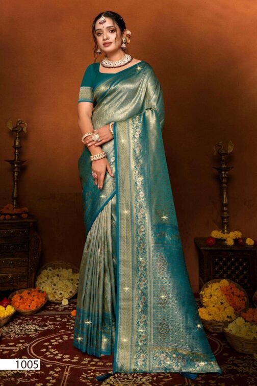 Saroj Mudra tissue sarovski vol.1 series 1001-1006 tissue silk wholesale saree   saroj mudra tissue sarovski vol 1 series 1001 1006 tissue silk wholesale saree 6 2025 05 18 14 37 09.jpg