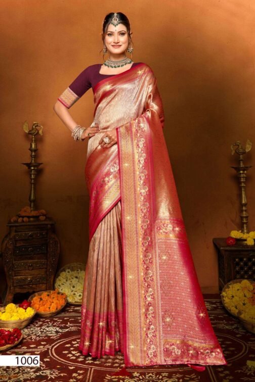 Saroj Mudra tissue sarovski vol.1 series 1001-1006 tissue silk wholesale saree   saroj mudra tissue sarovski vol 1 series 1001 1006 tissue silk wholesale saree 7 2025 05 18 14 37 09.jpg